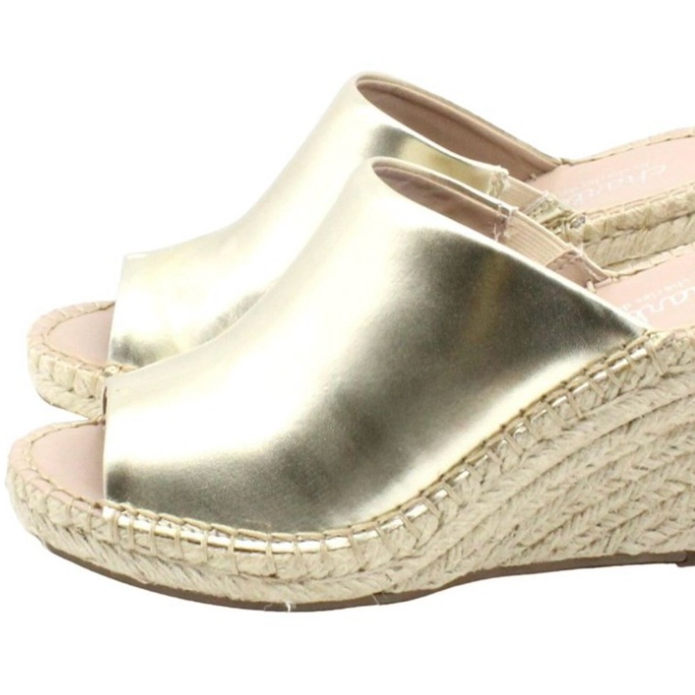 Charles David Nautical espadrille open back wedge gold Size 7